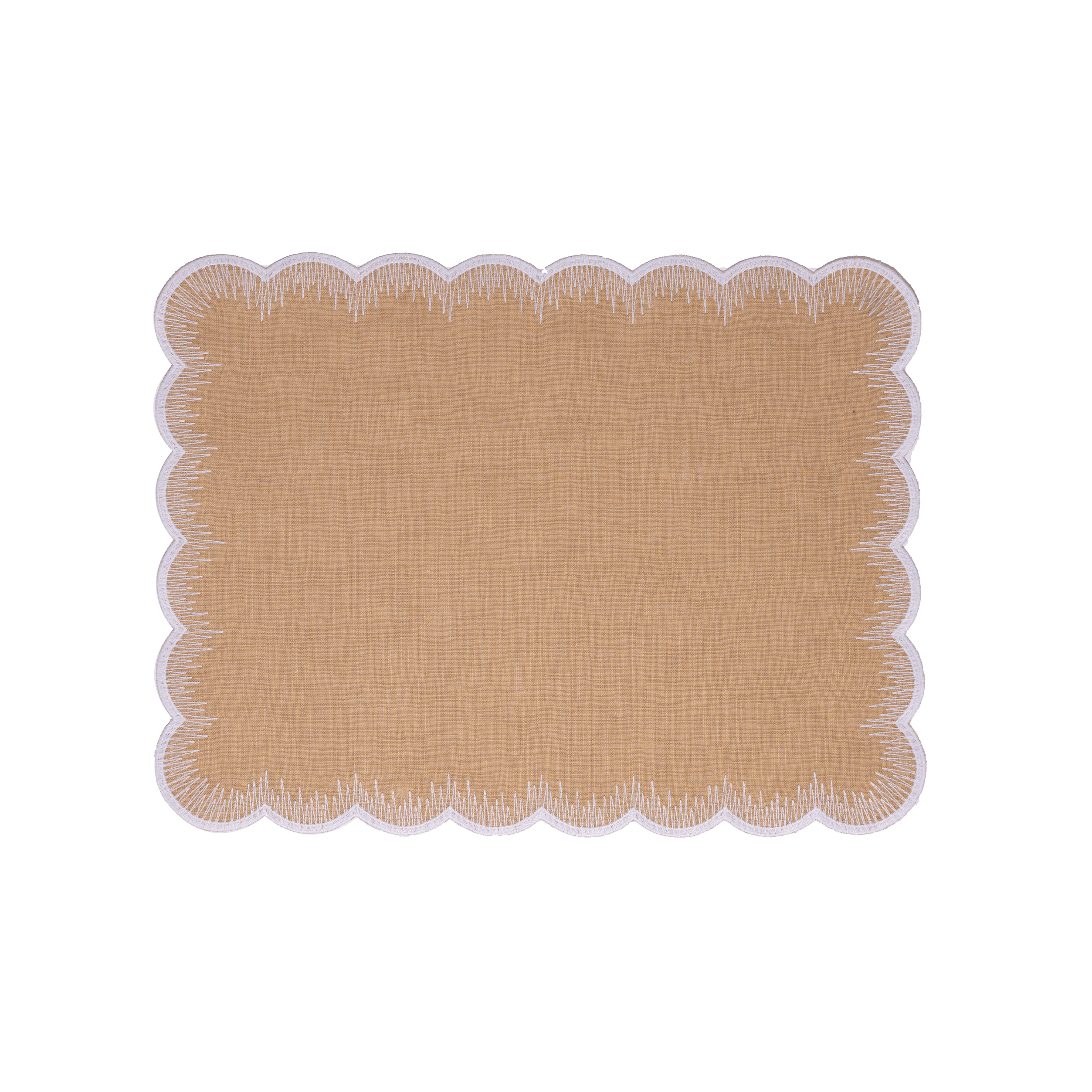 Henriette - Luxury Linens Placemats Flamestitch Sand with White Placemats (set of 4)