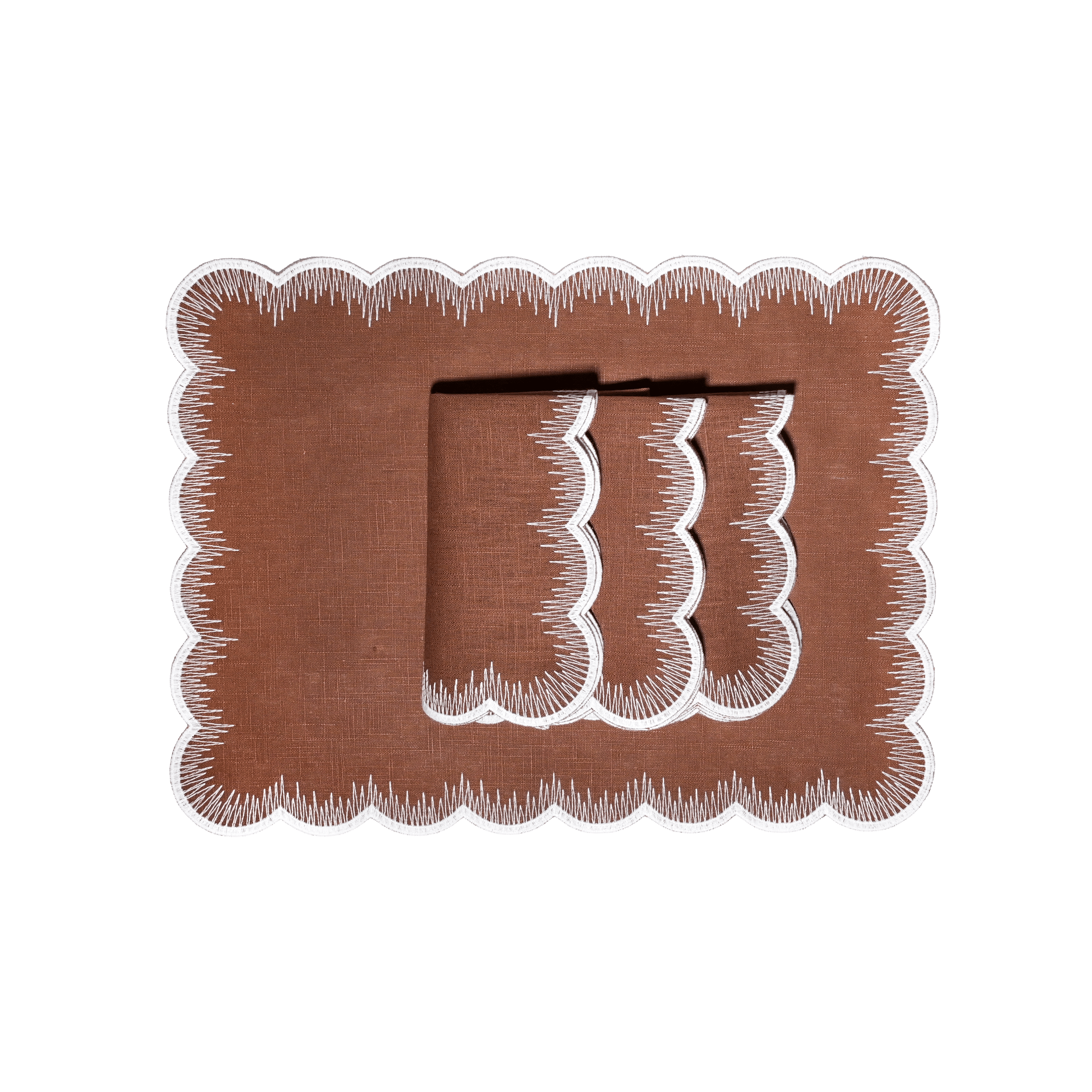 Henriette - Luxury Linens Placemats Flamestitch Walnut with White Placemats (set of 4)