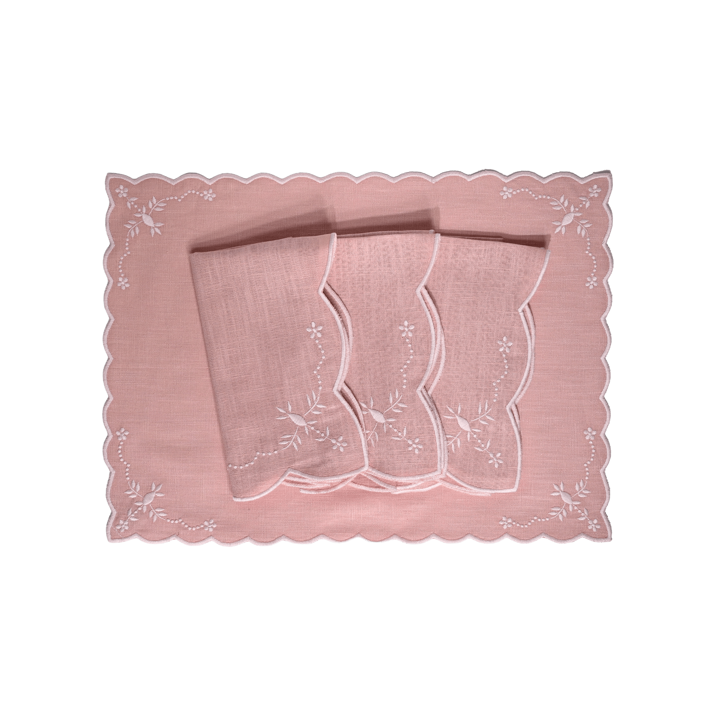 Henriette - Luxury Linens Placemats Floral Dusty Pink with Pink Placemats (set of 4)