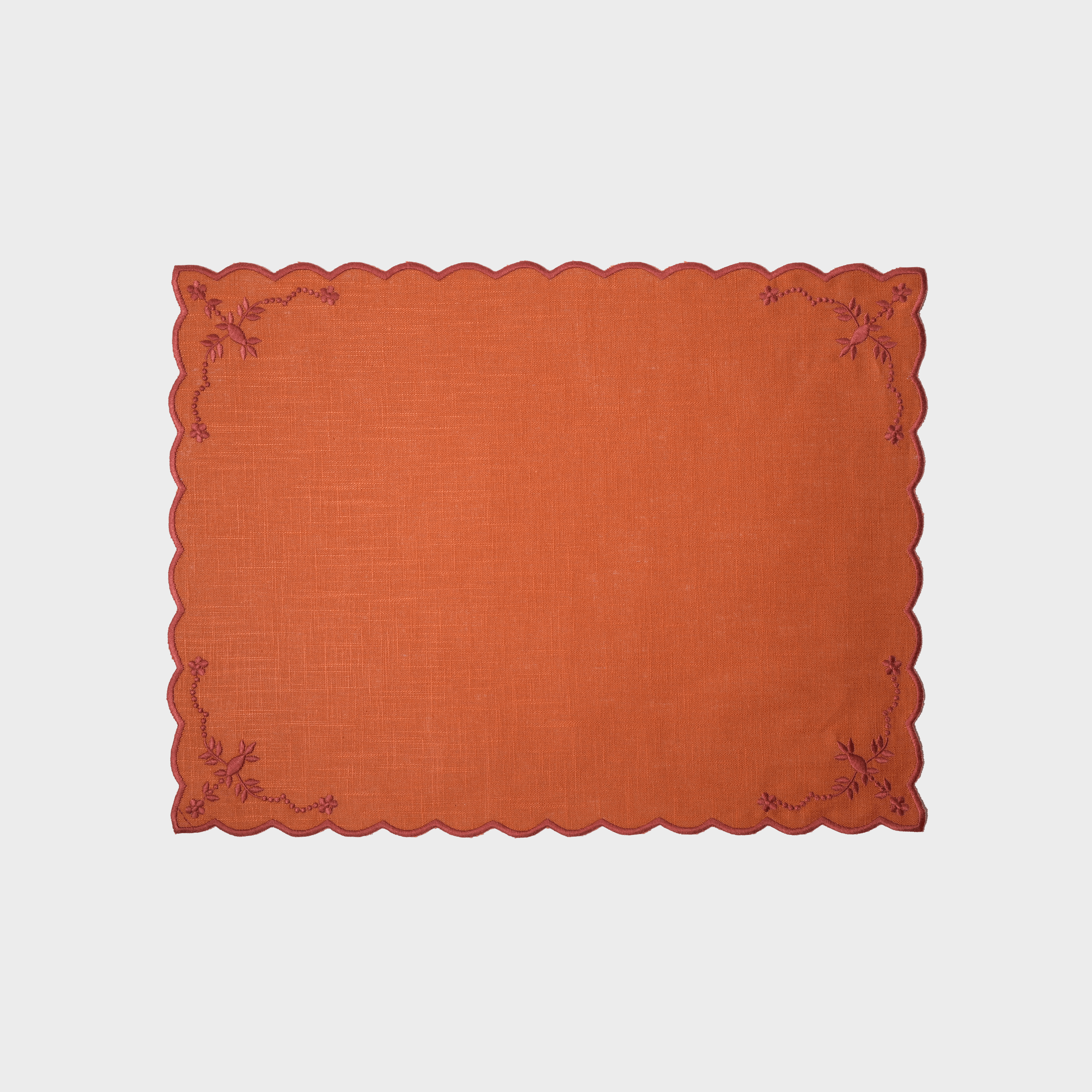 Henriette - Luxury Linens Placemats Floral Orange with Rusty Placemats (set of 4)