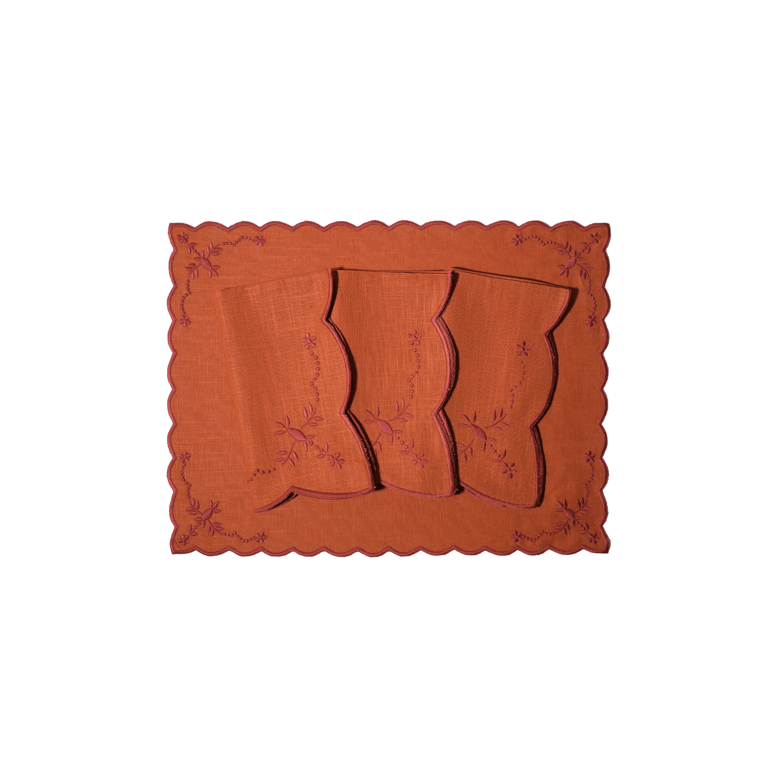 Henriette - Luxury Linens Placemats Floral Orange with Rusty Placemats (set of 4)