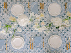 Henriette - Luxury Linens Placemats Floral Round Blue with White Placemats (set of 4)