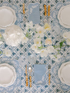 Henriette - Luxury Linens Placemats Floral Round Blue with White Placemats (set of 4)
