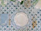 Henriette - Luxury Linens Placemats Floral Round Blue with White Placemats (set of 4)