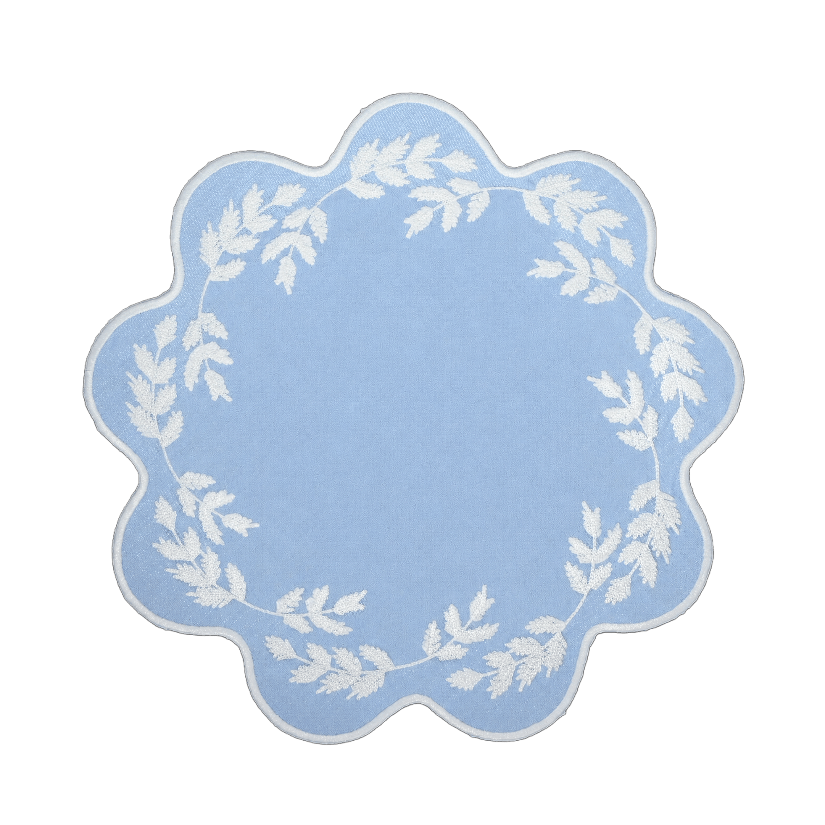 Henriette - Luxury Linens Placemats Floral Round Blue with White Placemats (set of 4)