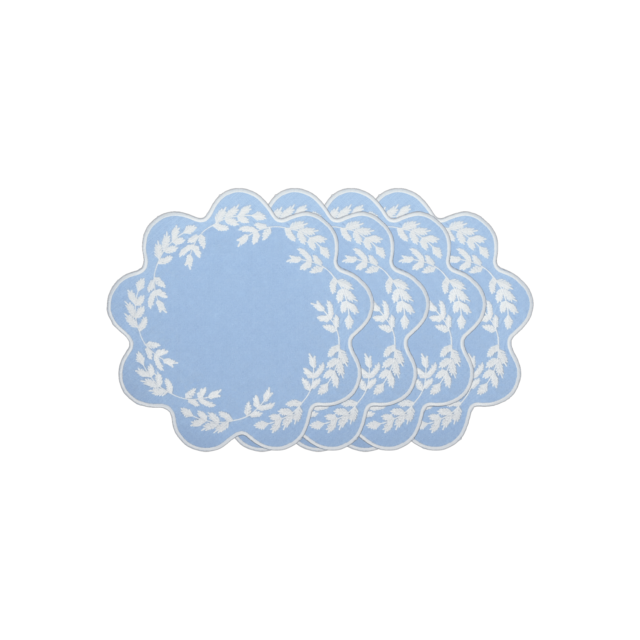 Henriette - Luxury Linens Placemats Floral Round Blue with White Placemats (set of 4)
