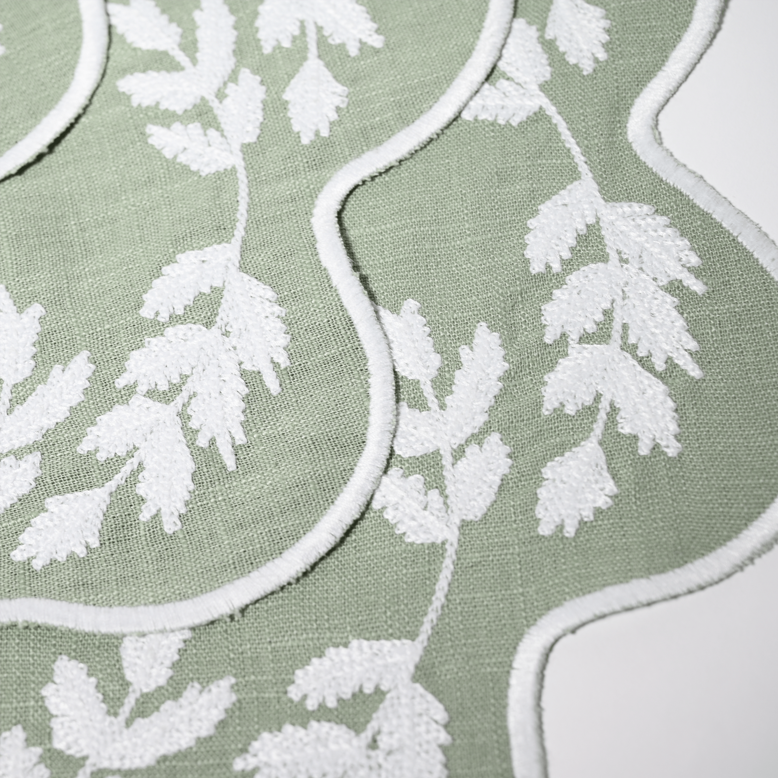 Henriette - Luxury Linens Placemats Floral Round Dusty Green with White Placemats (set of 4)