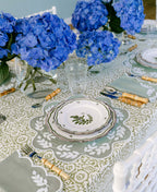 Henriette - Luxury Linens Placemats Floral Round Dusty Green with White Placemats (set of 4)