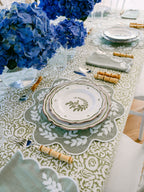 Henriette - Luxury Linens Placemats Floral Round Dusty Green with White Placemats (set of 4)