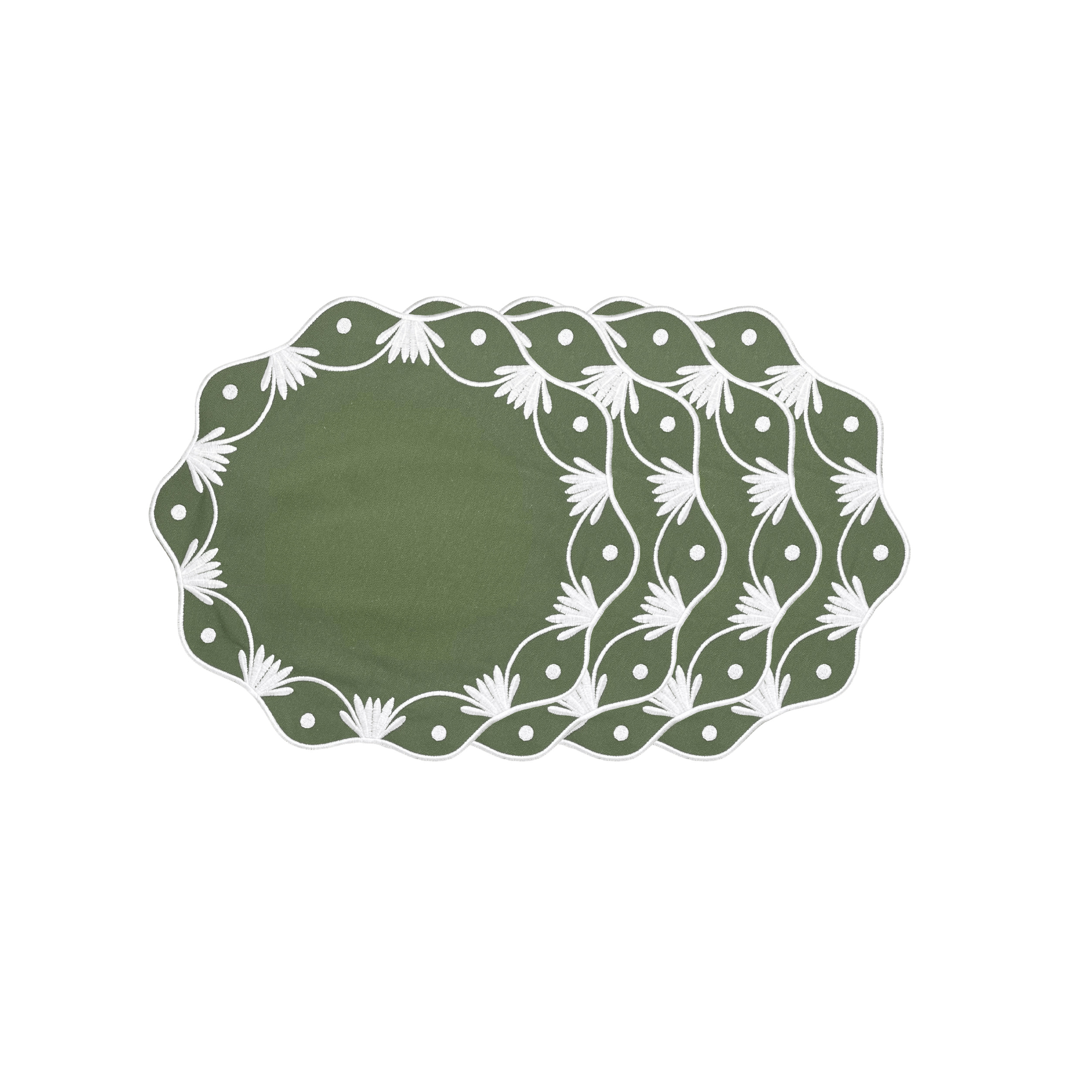 Henriette - Luxury Linens Placemats Lily Green with White Placemats (set of 4)