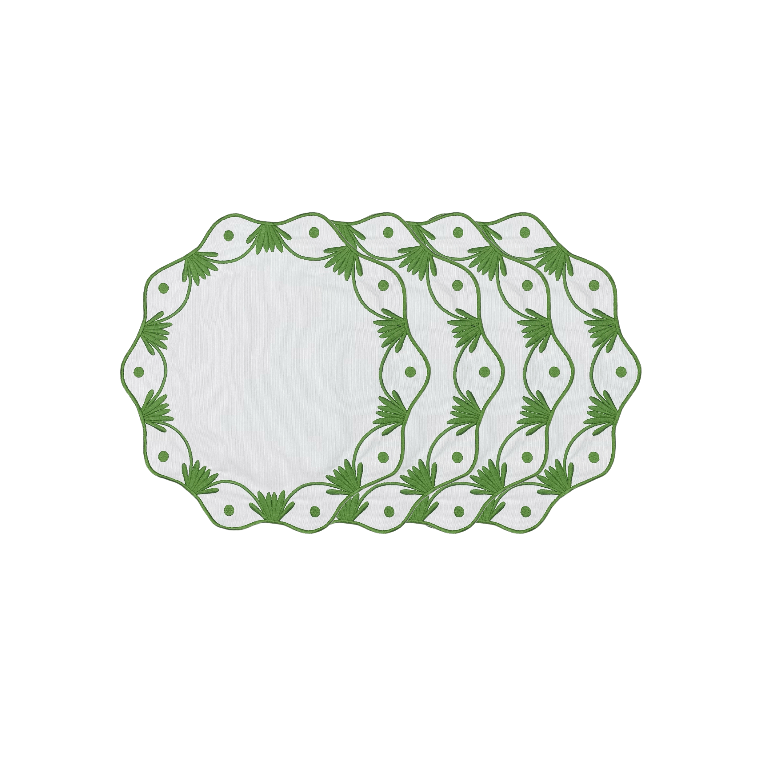 Henriette - Luxury Linens Placemats Lily White with Green Placemats (set of 4)