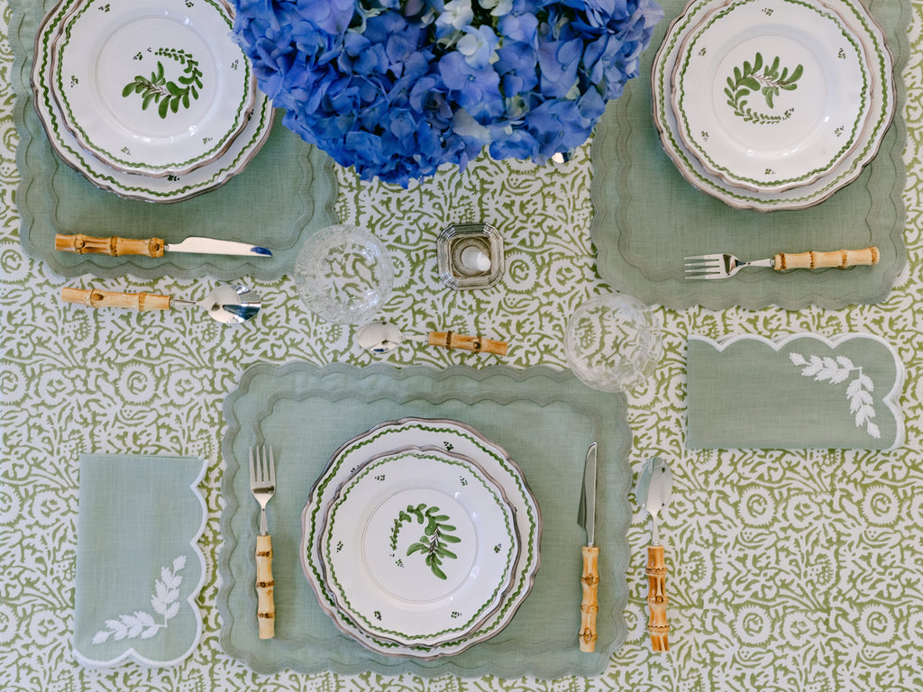 Henriette - Luxury Linens Placemats Marigold Green with Green Placemats (set of 4)