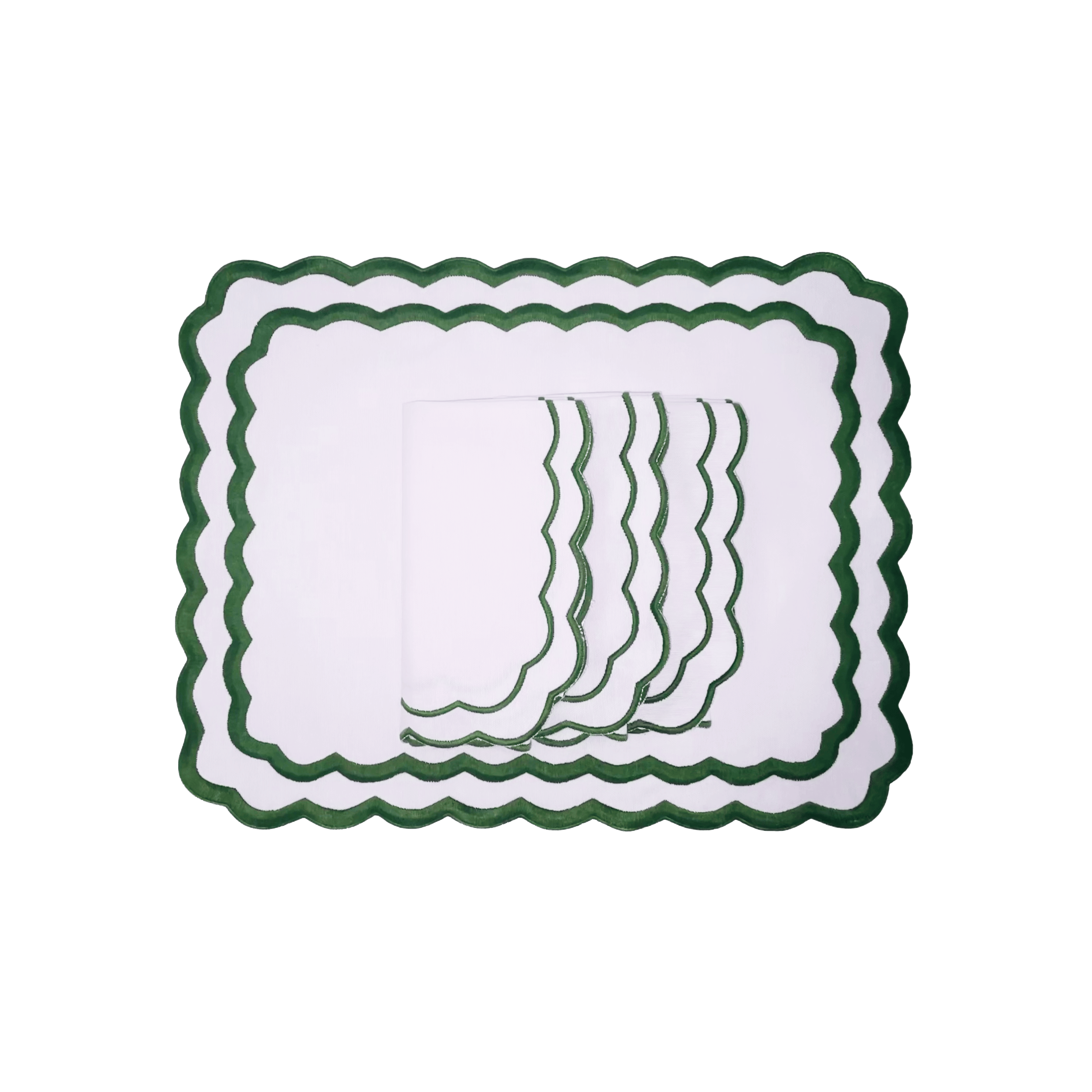 Henriette - Luxury Linens Placemats Marigold Rectangular White with Green Placemats (set of 4)