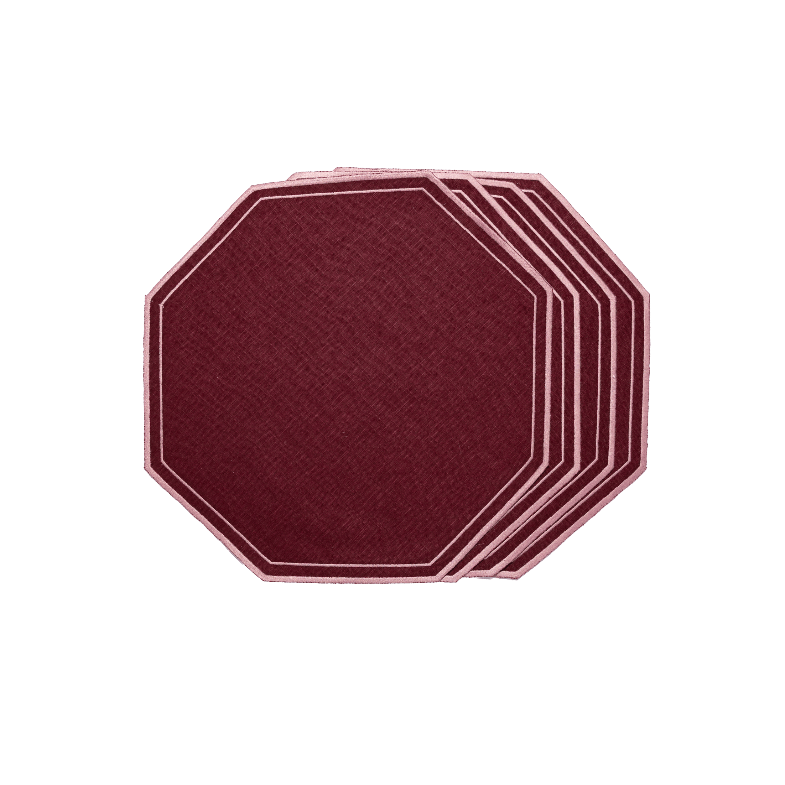 Henriette - Luxury Linens Placemats Octagon Burgundy with Dusty Pink Placemats (set of 4)