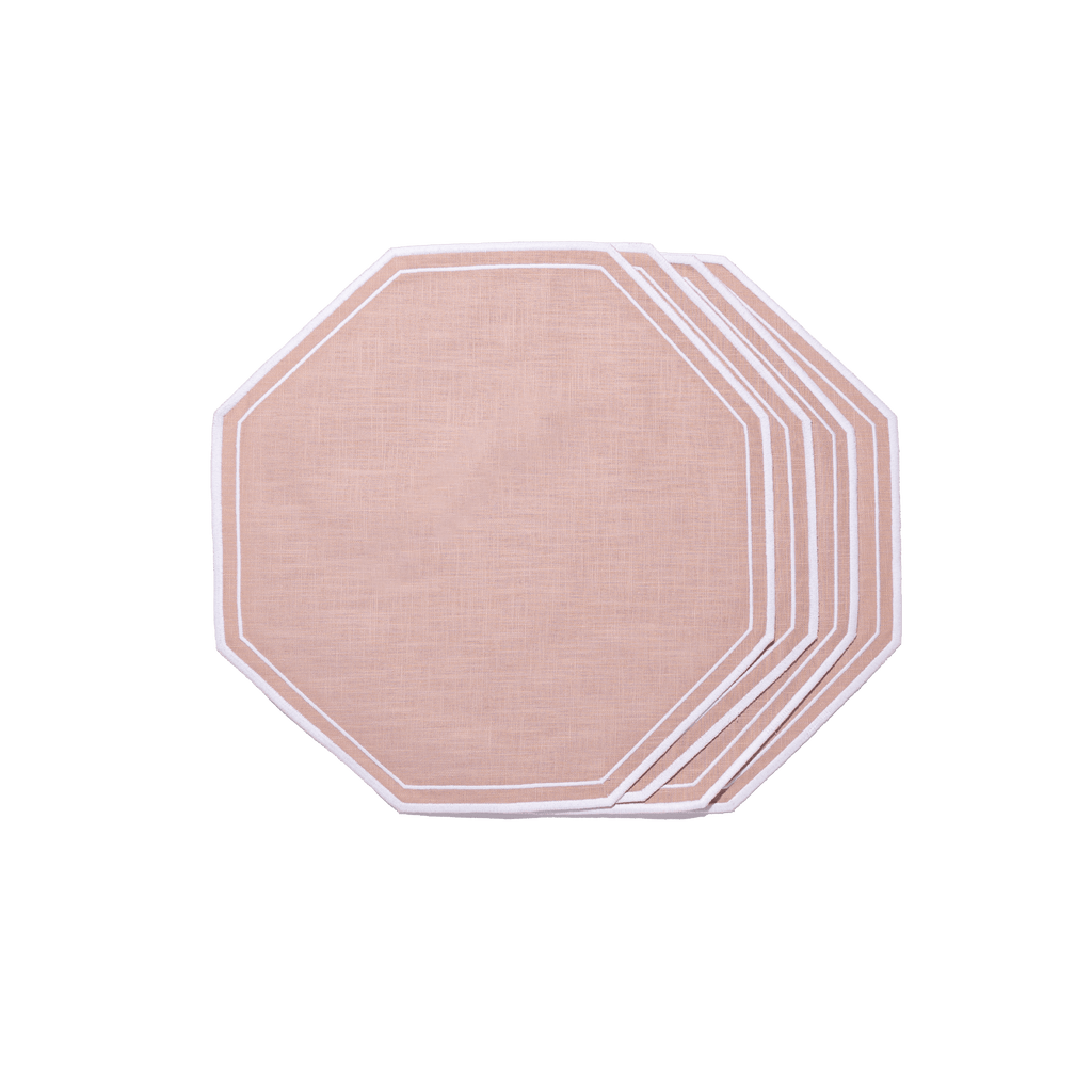 Henriette - Luxury Linens Placemats Octagon Dusty Pink with White Placemats (set of 4)