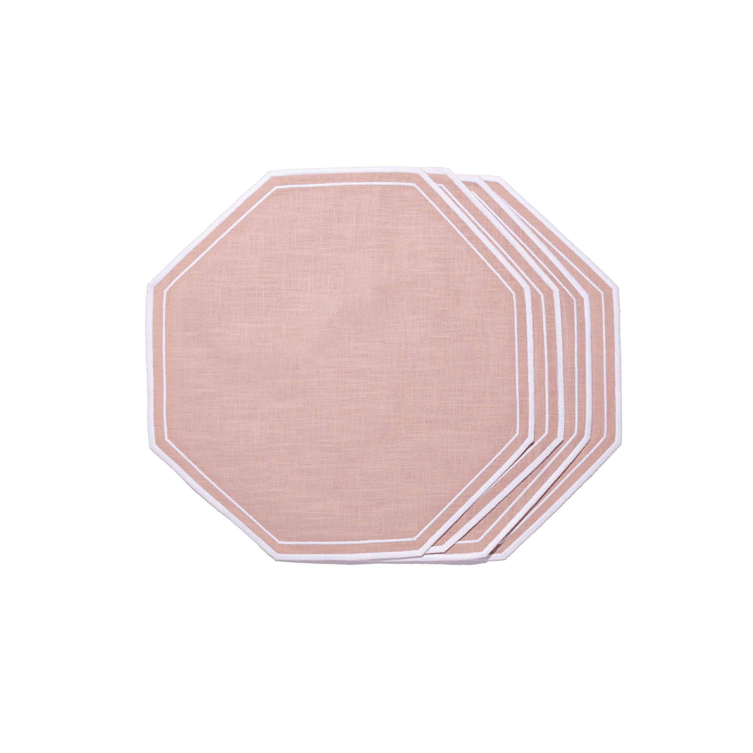 Henriette - Luxury Linens Placemats Octagon Dusty Pink with White Placemats (set of 4)