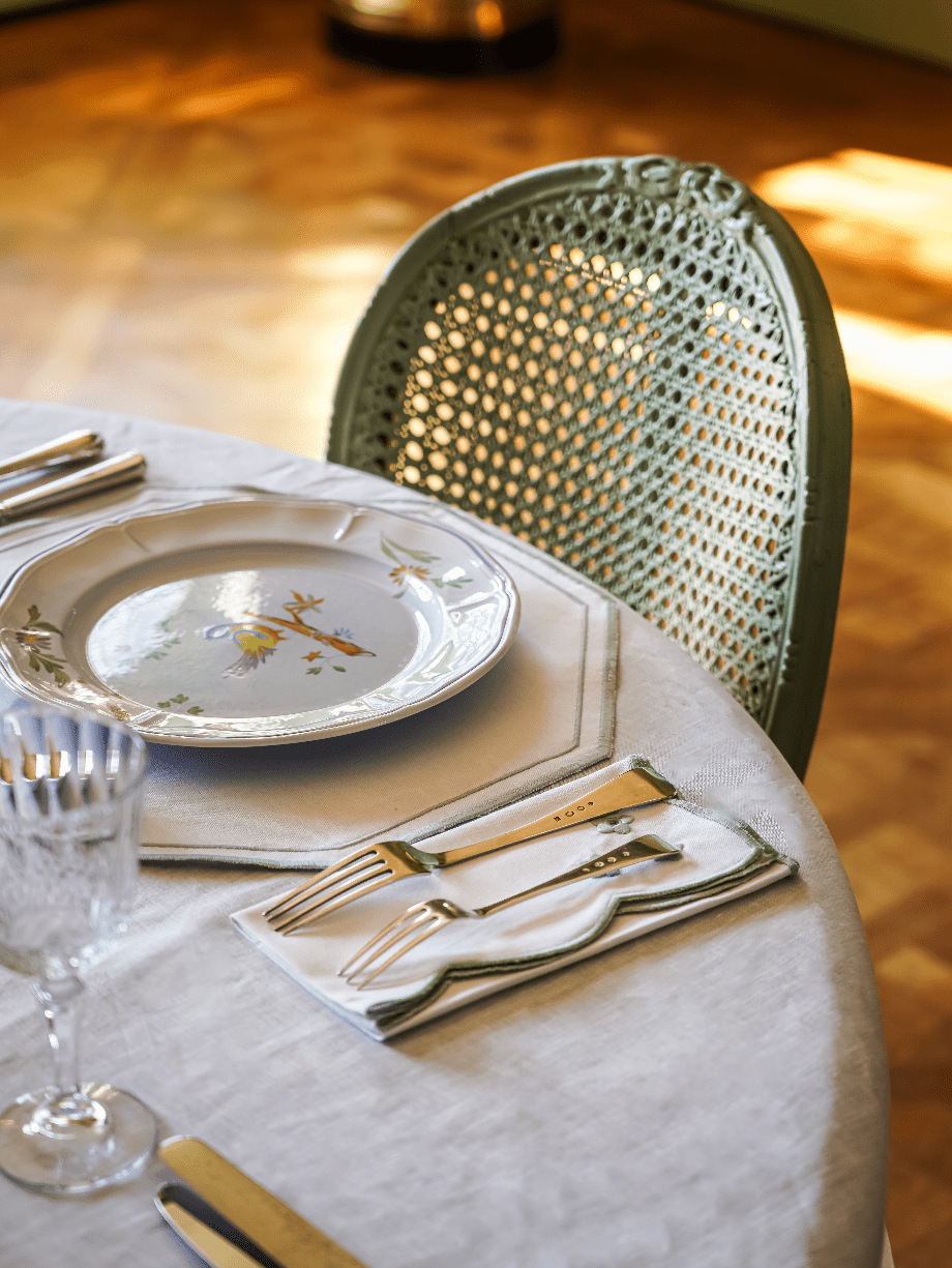 Henriette - Luxury Linens Placemats Octagon Placemat White/Green
