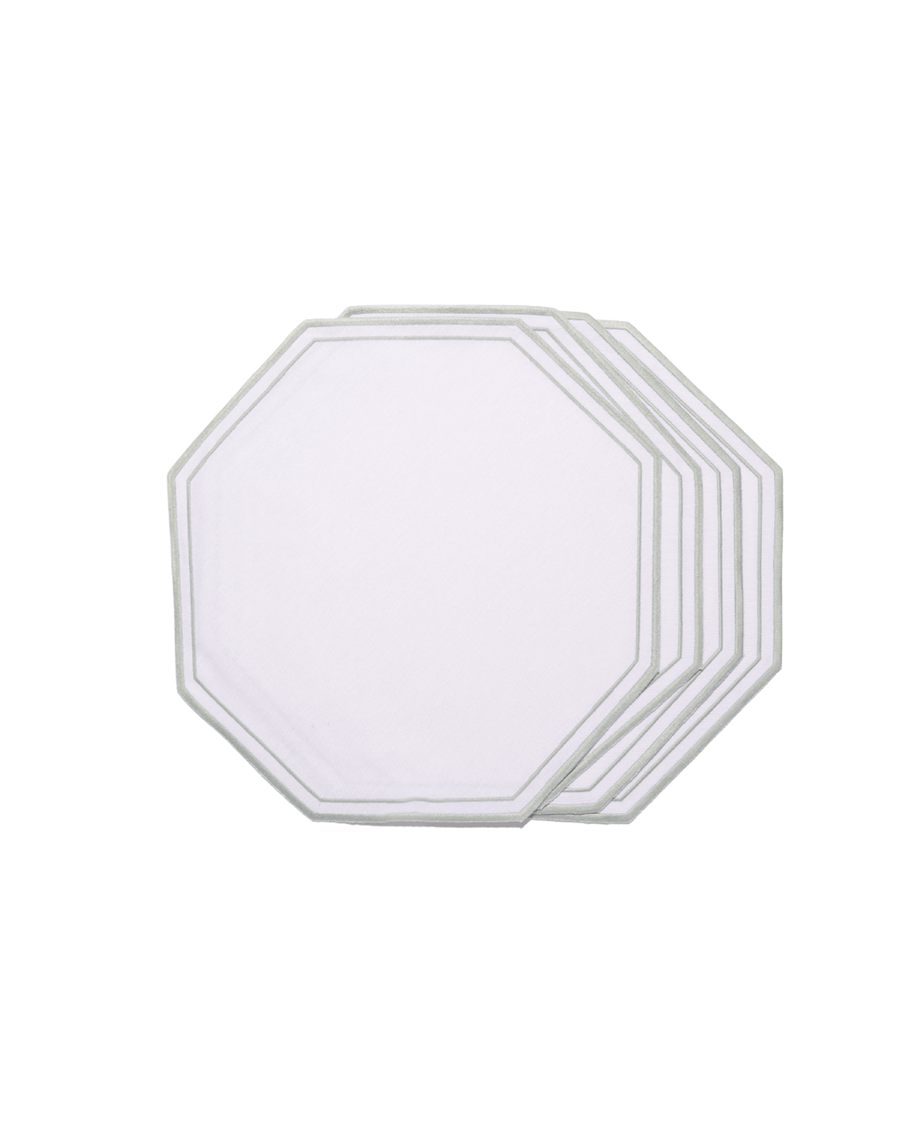 Henriette - Luxury Linens Placemats Octagon Placemat White/Green (set of 4)