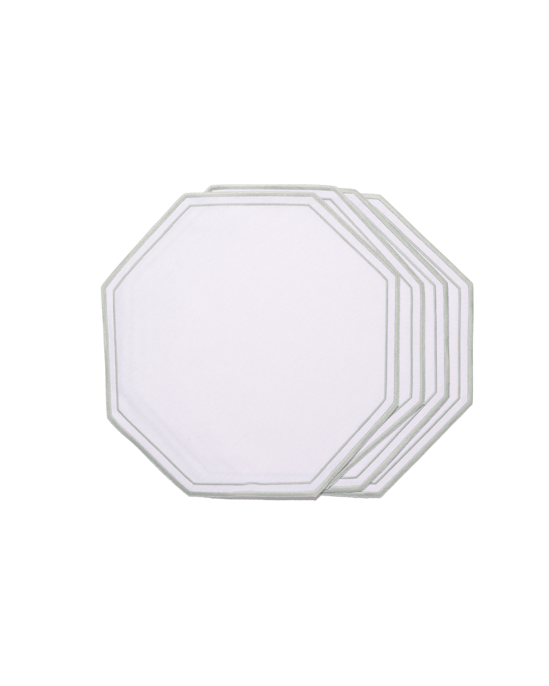 Henriette - Luxury Linens Placemats Octagon Placemat White/Green (set of 4)