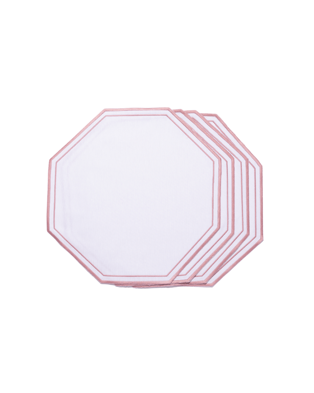 Henriette - Luxury Linens Placemats Octagon Placemat White/Pink (set of 4)