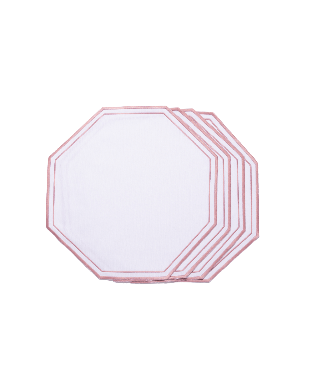 Henriette - Luxury Linens Placemats Octagon Placemat White/Pink (set of 4)
