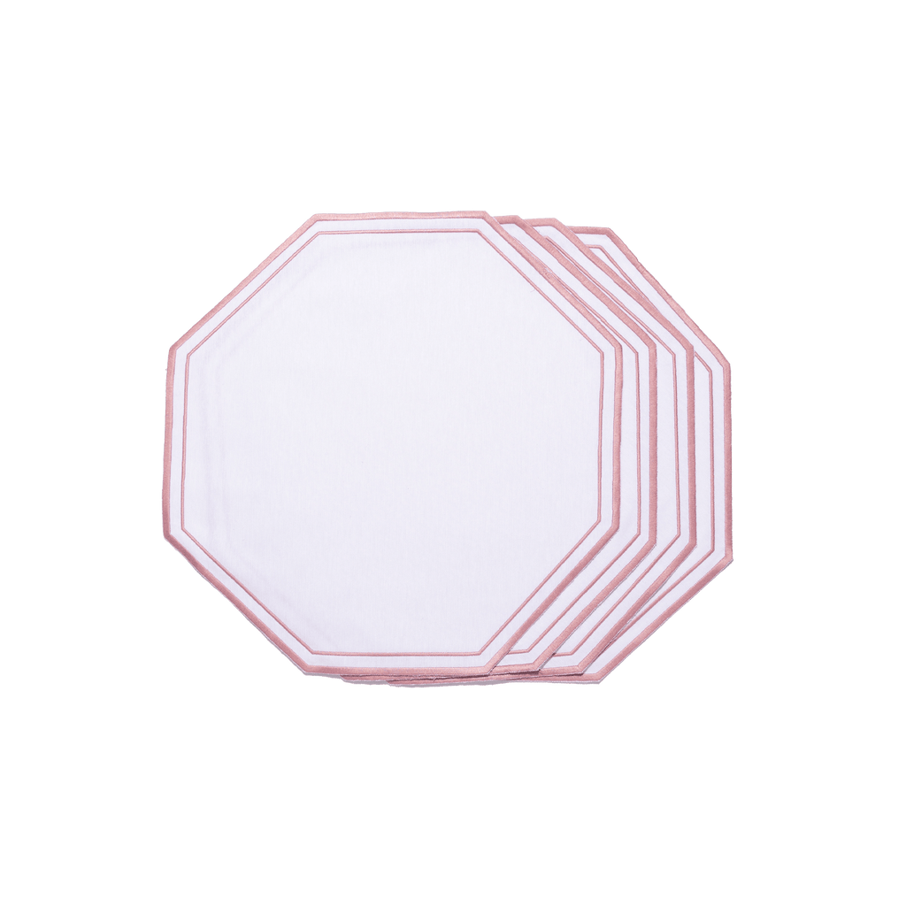 Henriette - Luxury Linens Placemats Octagon White with Dusty Pink Placemats (set of 4)