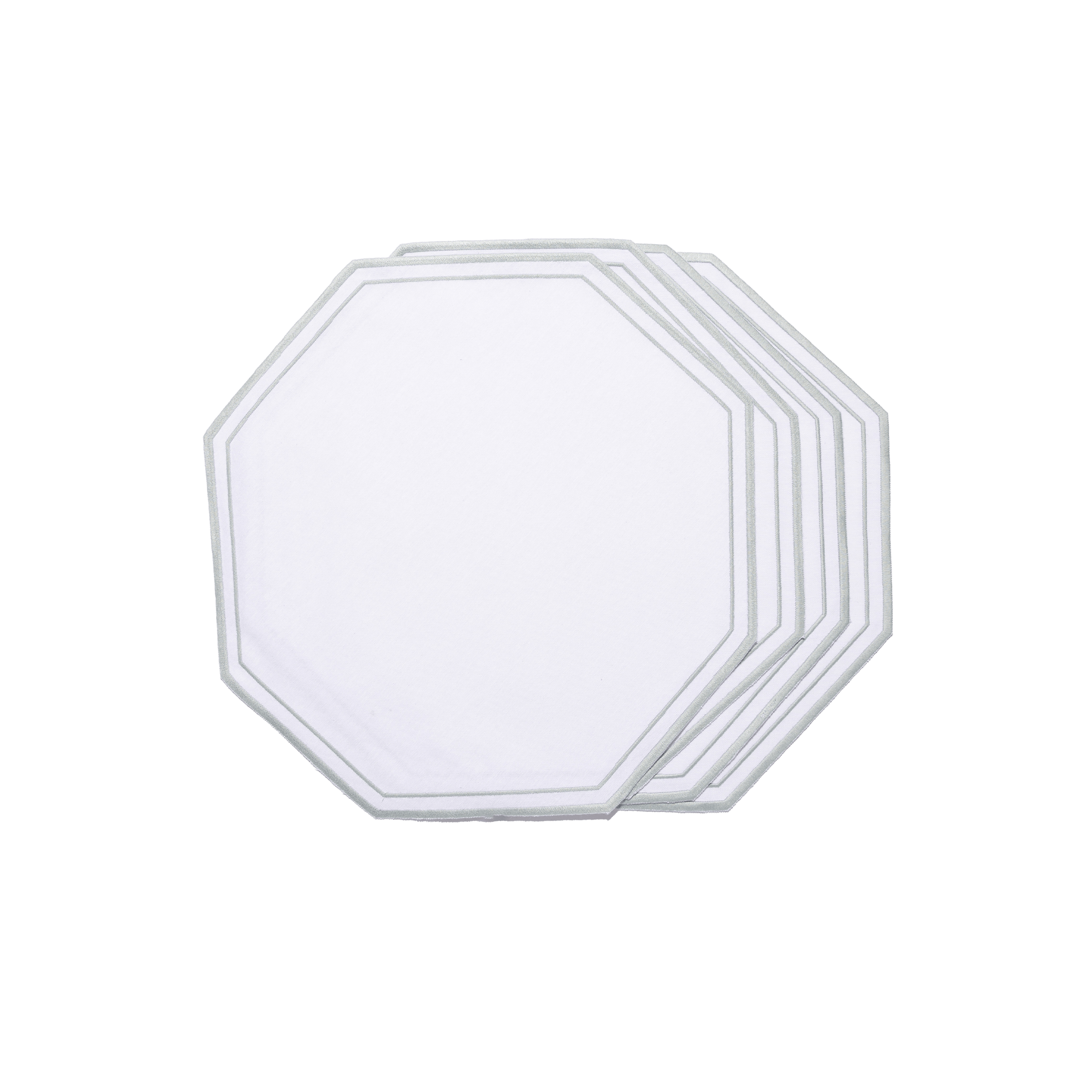Henriette - Luxury Linens Placemats Octagon White with Green Placemats (set of 4)