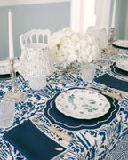 Henriette - Luxury Linens Placemats Oval Navy Blue with White Placemats (set of 4)