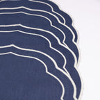 Henriette - Luxury Linens Placemats Oval Navy Blue with White Placemats (set of 4)