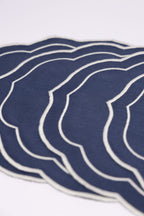 Henriette - Luxury Linens Placemats Oval Navy Blue with White Placemats (set of 4)