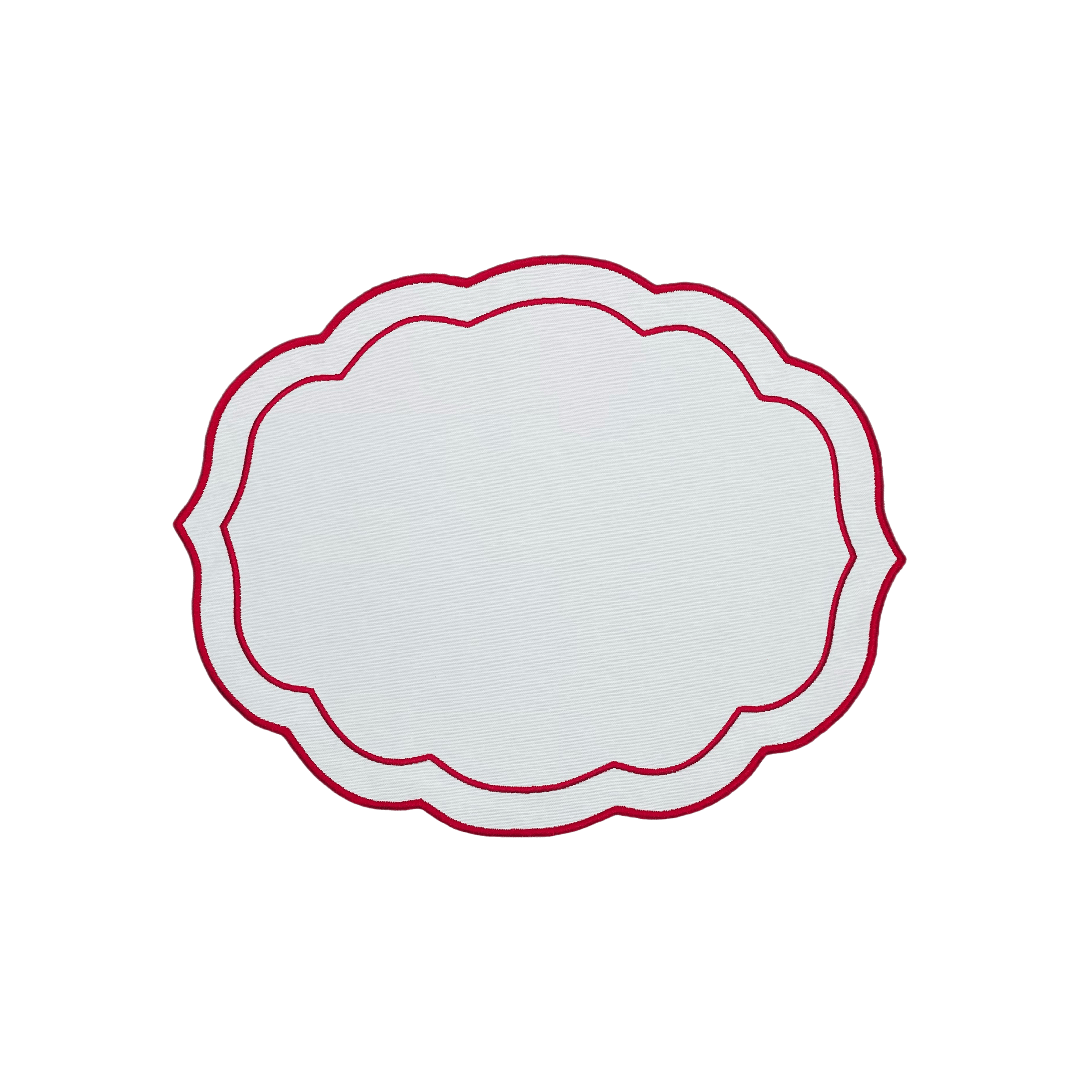 Henriette - Luxury Linens Placemats Oval White with Ruby Red Placemats (set of 4)