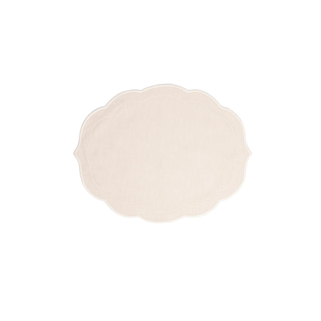 Henriette - Luxury Linens Placemats Pearl Oval Beige with White Placemat (set of 4)