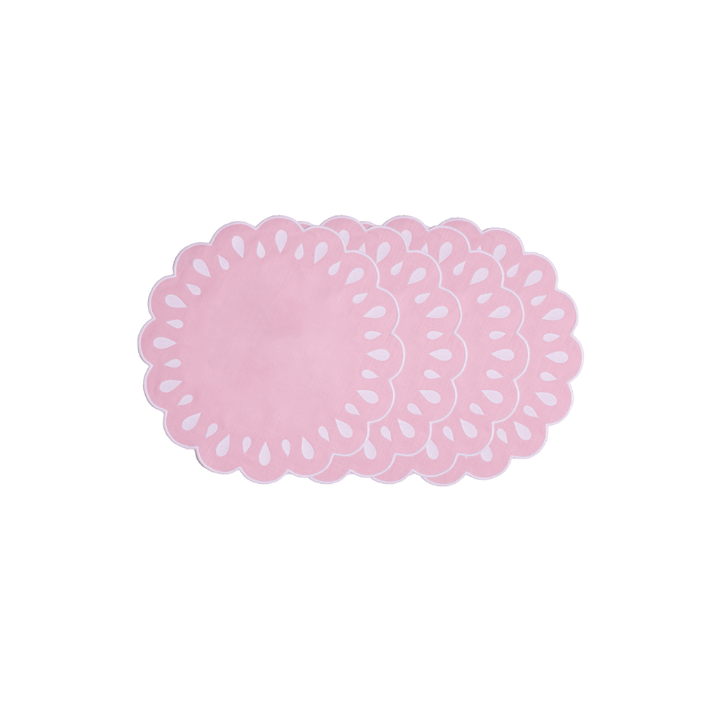 Henriette - Luxury Linens Placemats Pippa Oval Baby Pink with White Placemats (set of 4)