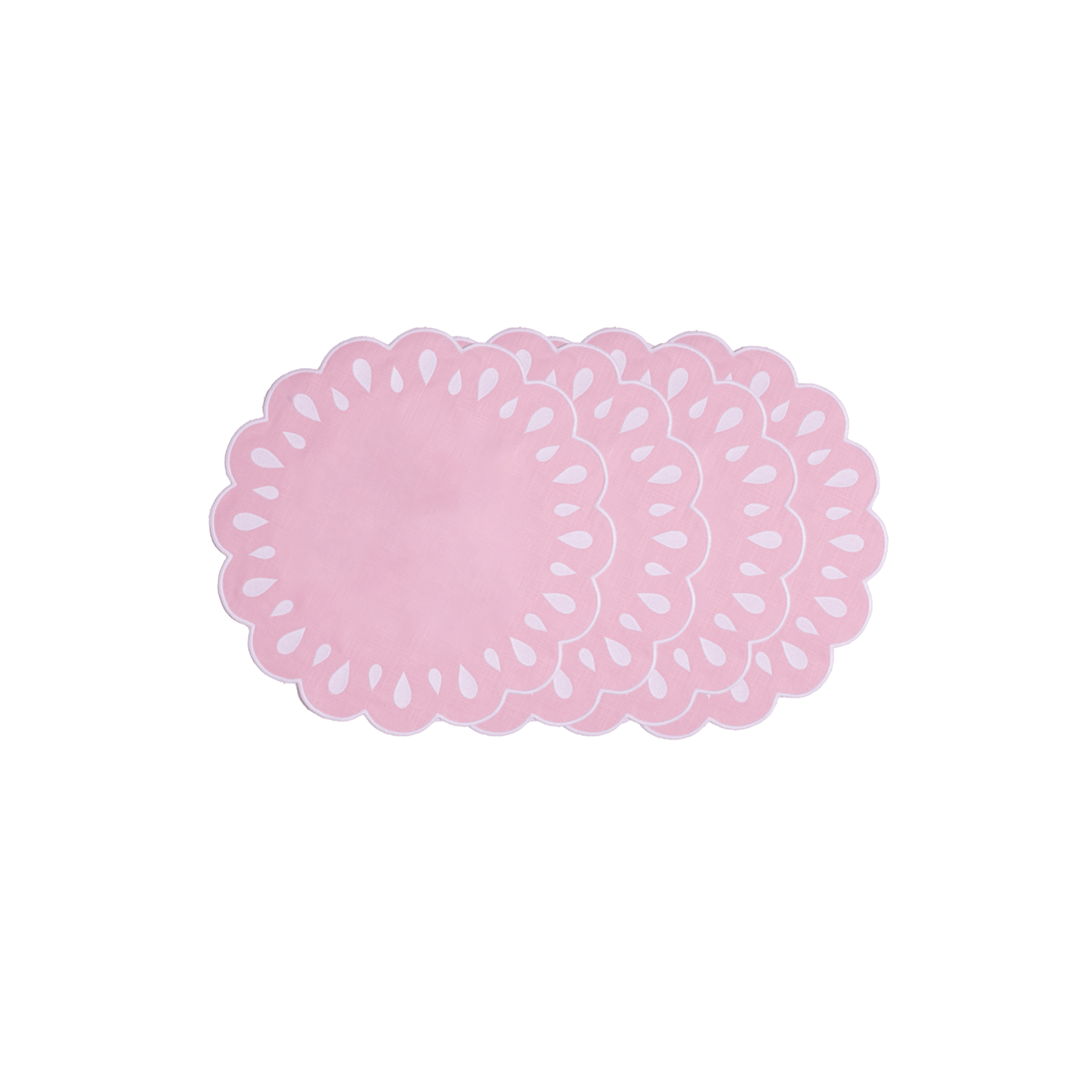 Henriette - Luxury Linens Placemats Pippa Oval Baby Pink with White Placemats (set of 4)