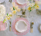 Henriette - Luxury Linens Placemats Pippa Oval Baby Pink with White Placemats (set of 4)