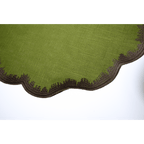 Henriette - Luxury Linens Placemats Round Clover Moss Green with Brown Placemats (set of 4)