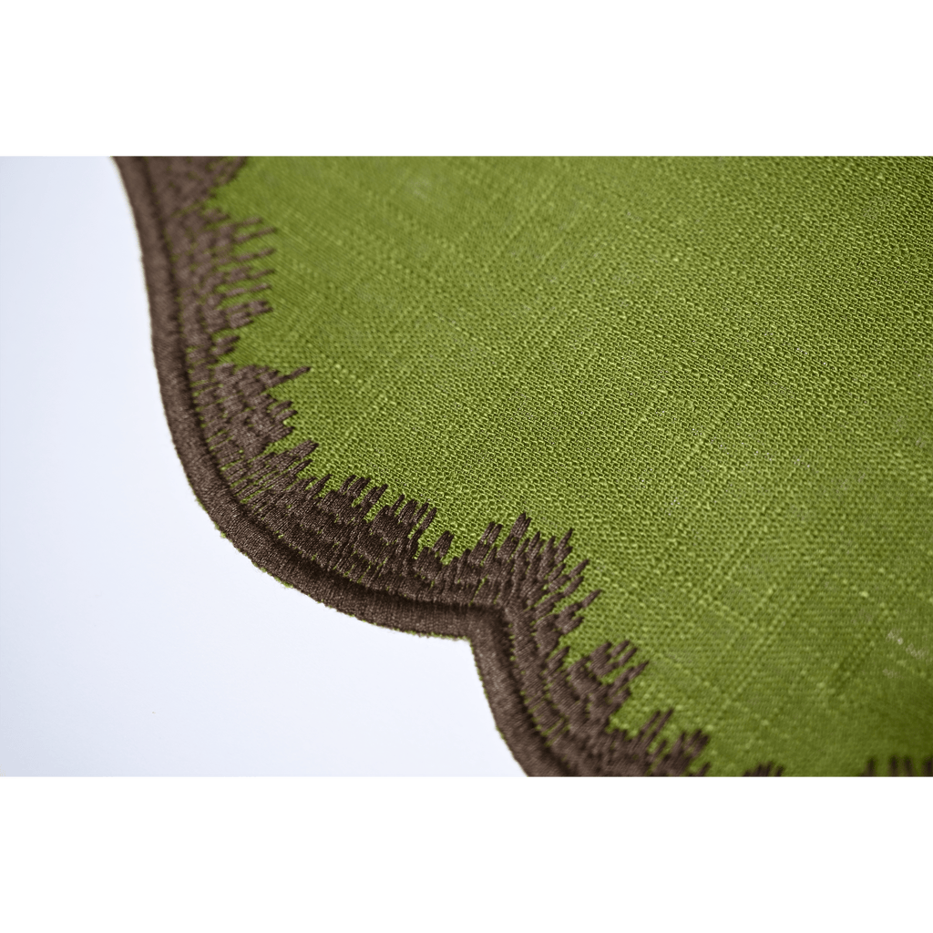 Henriette - Luxury Linens Placemats Round Clover Moss Green with Brown Placemats (set of 4)