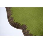 Henriette - Luxury Linens Placemats Round Clover Moss Green with Brown Placemats (set of 4)