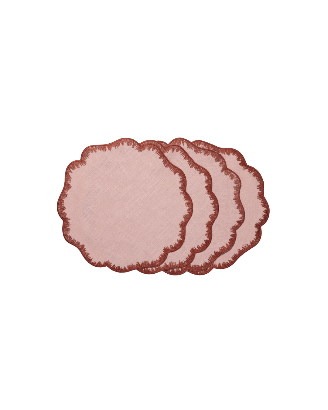 Henriette - Luxury Linens Placemats Round Flamestitch Dusty Pink Earth