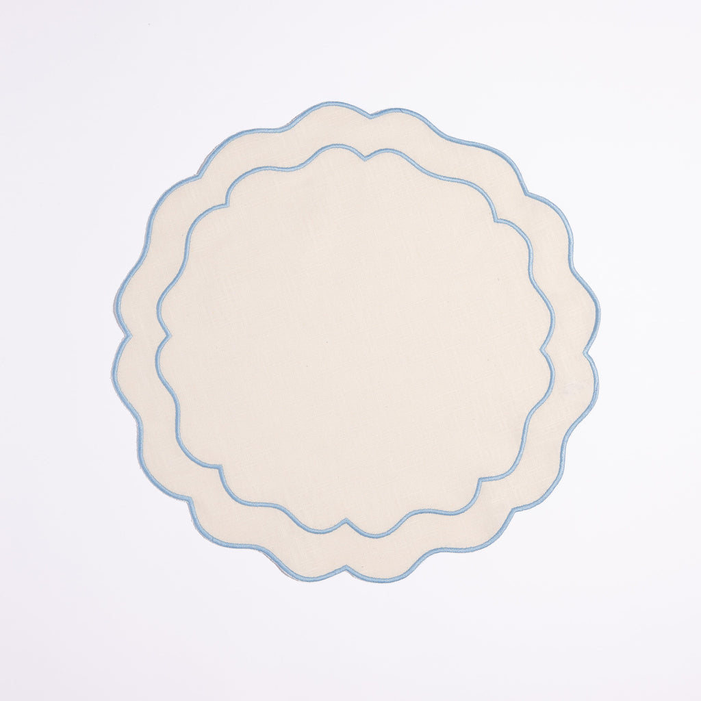 Henriette - Luxury Linens Placemats Seafolly Beige with Blue Placemat (set of 4)