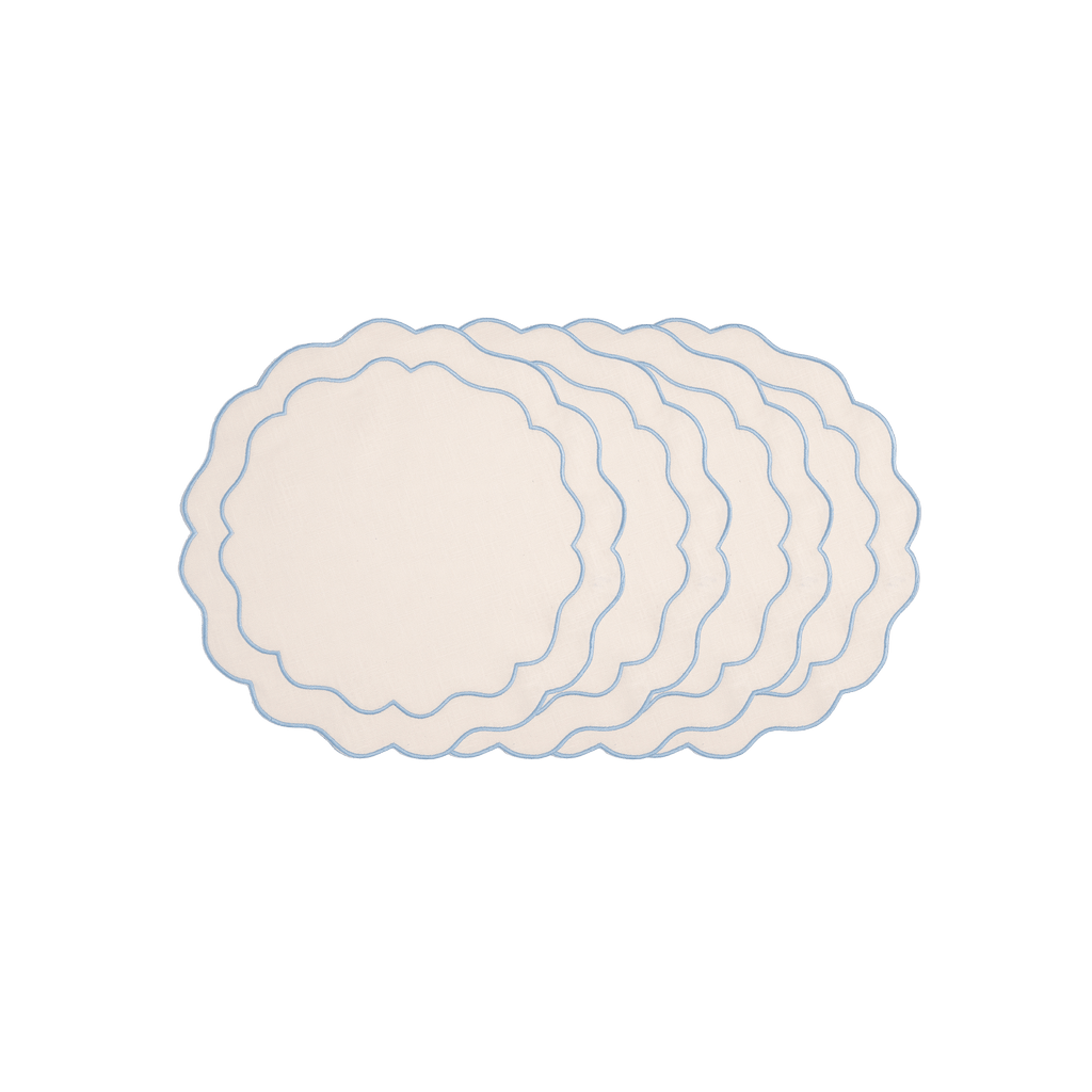 Henriette - Luxury Linens Placemats Seafolly Beige with Blue Placemat (set of 4)
