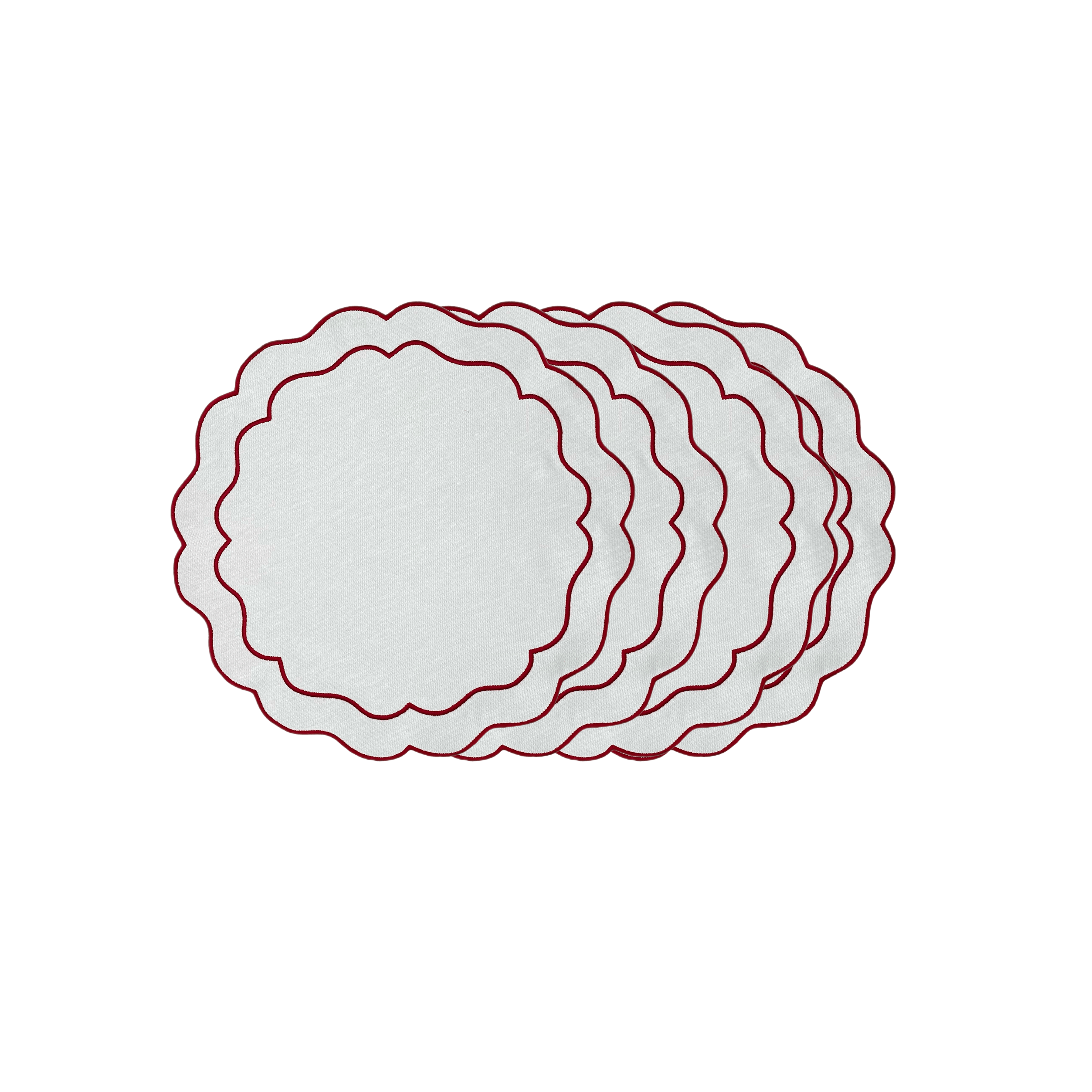 Henriette - Luxury Linens Placemats Seafolly White with Burgundy Placemats (set of 4)