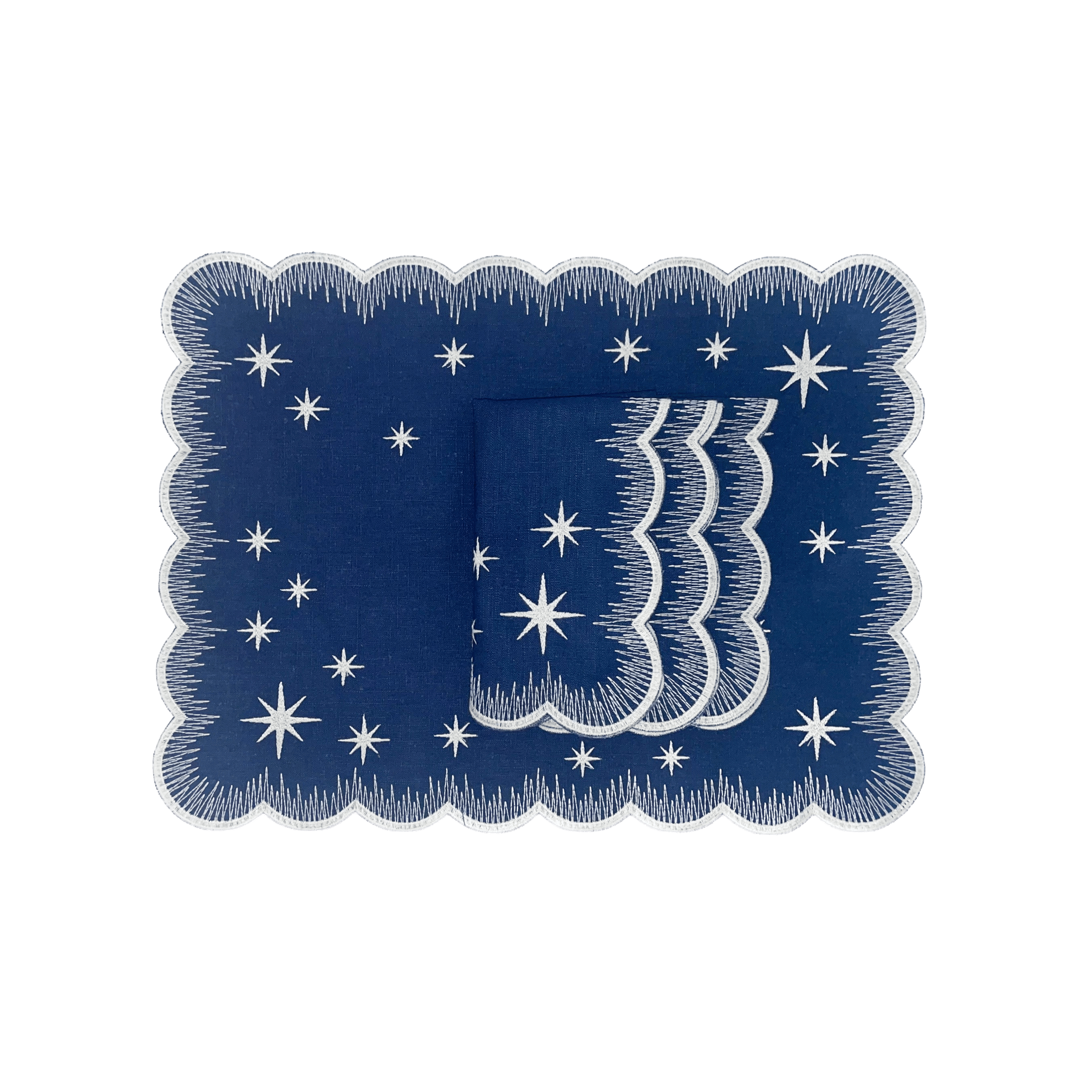 Henriette - Luxury Linens Placemats Starlight Navy Blue with White Placemats (set of 4)