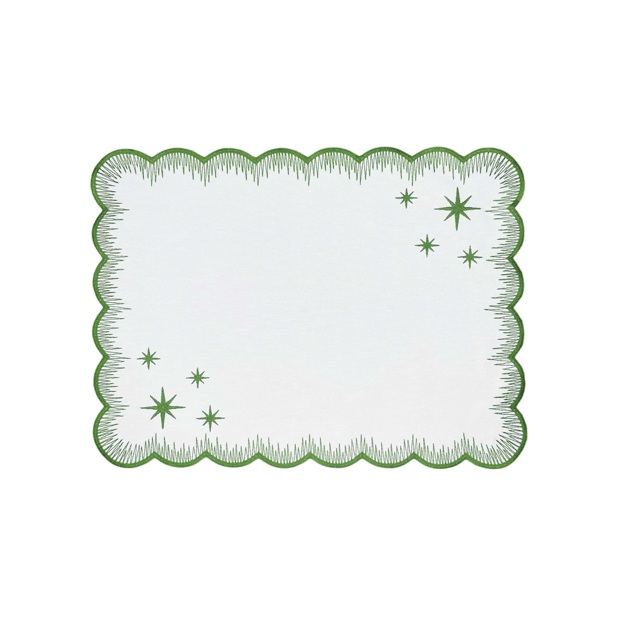 Henriette - Luxury Linens Placemats Starlight White with Green Placemats (set of 4)