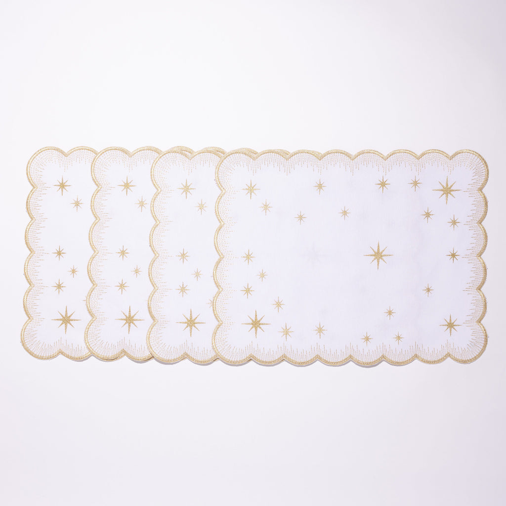 Henriette - Luxury Linens Placemats Starlight White with Metallic Gold Placemats (set of 4)