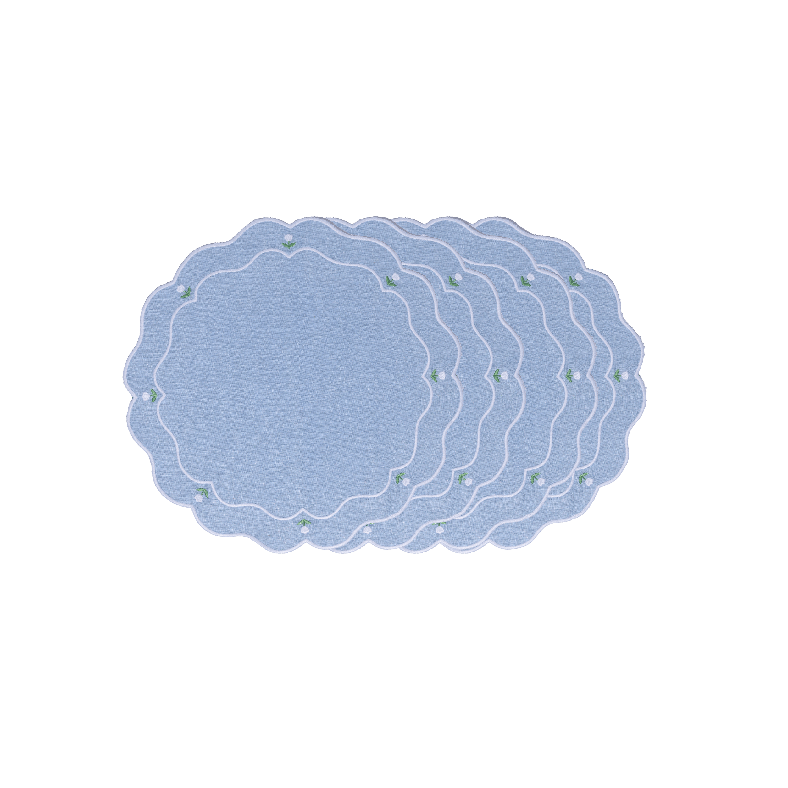 Henriette - Luxury Linens Placemats Tulip Round Pale Blue with White Placemats (set of 4)