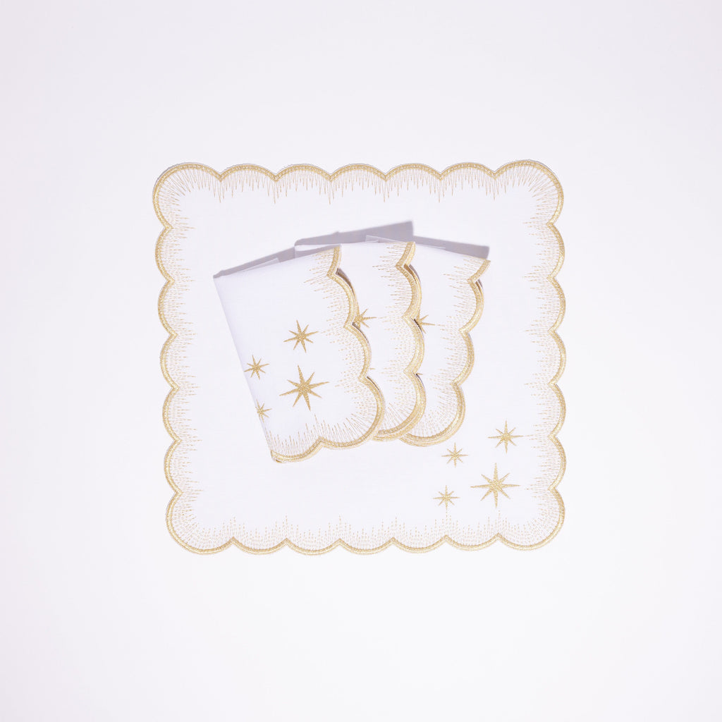Henriette - Luxury Linens Starlight White with Metallic Gold Napkins