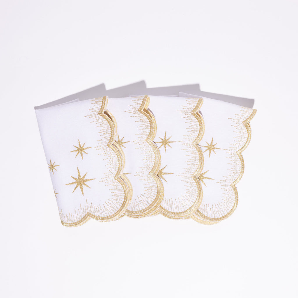 Henriette - Luxury Linens Starlight White with Metallic Gold Napkins