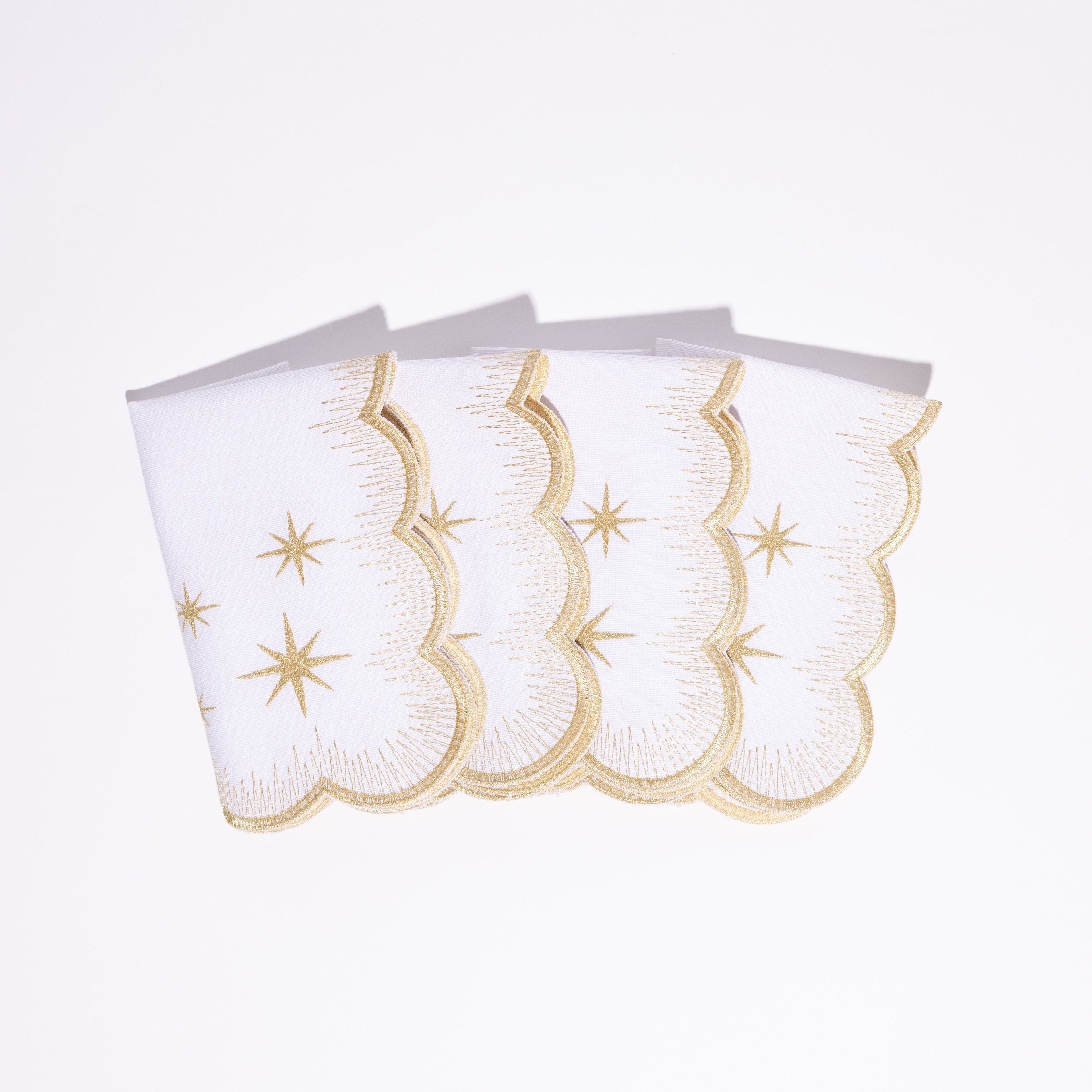 Henriette - Luxury Linens Starlight White with Metallic Gold Napkins