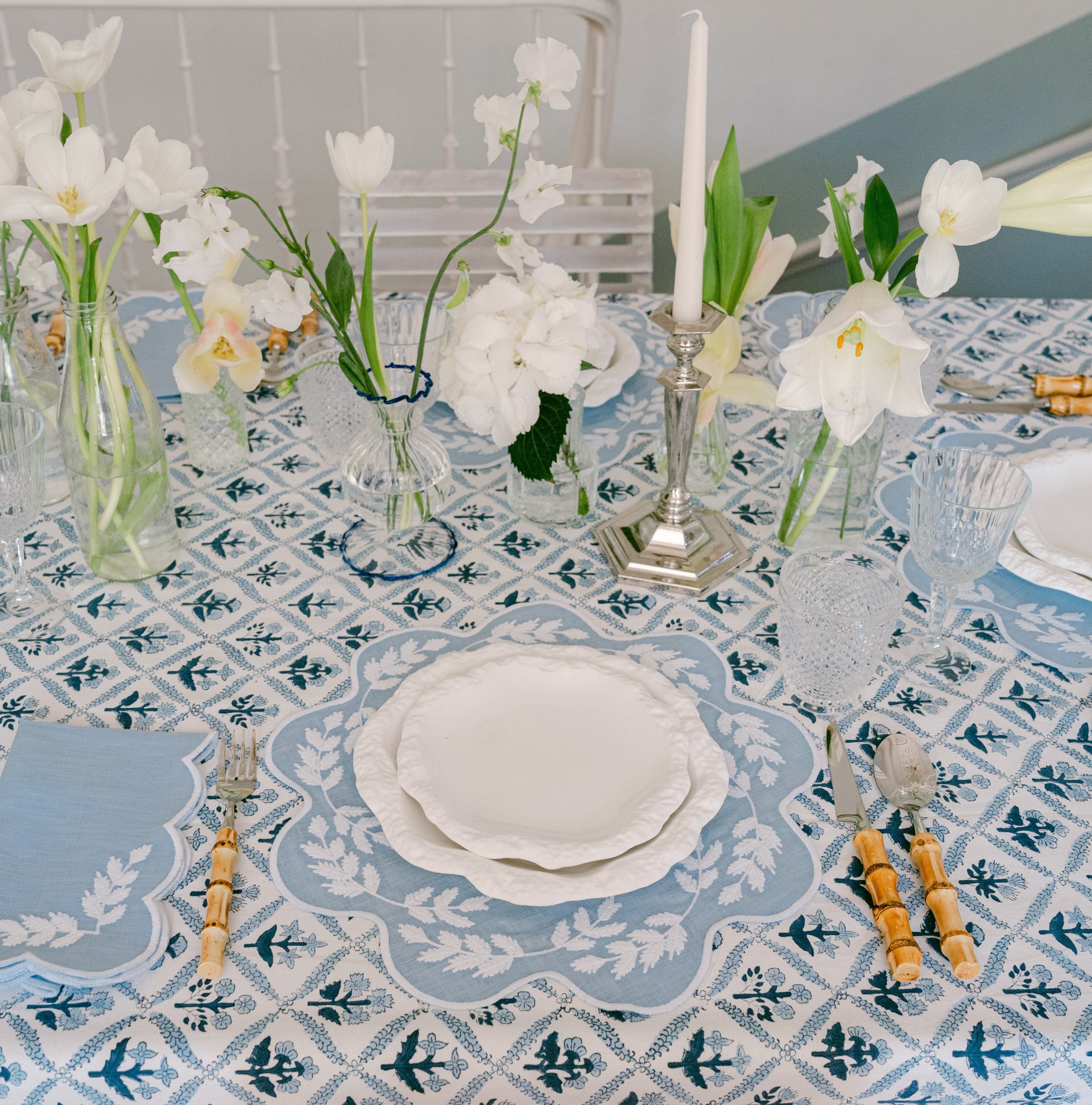 Henriette - Luxury Linens Table Cloth Bluebell Tablecloth